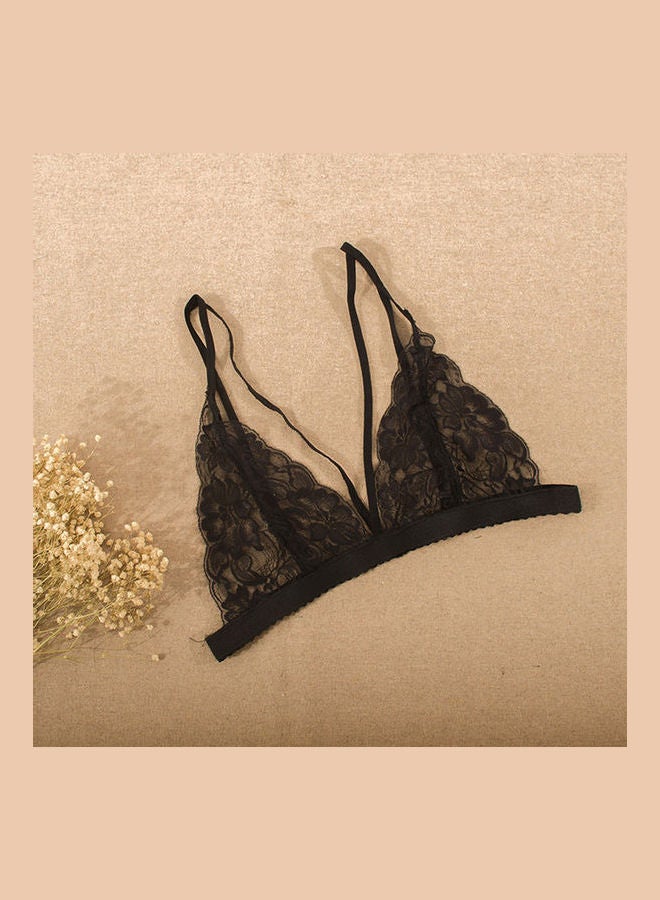 Lace Flower Bandage Hollow Bra Black  - Image 4