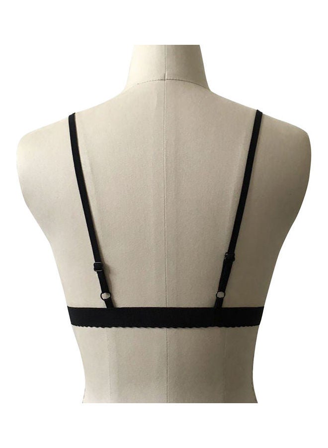 Lace Flower Bandage Hollow Bra Black  - Image 2