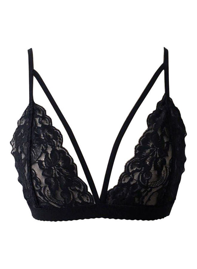 Lace Flower Bandage Hollow Bra Black  - Image 3