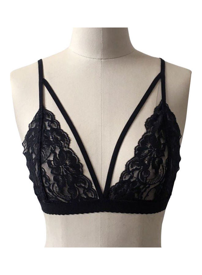 Lace Flower Bandage Hollow Bra Black  - Image 1