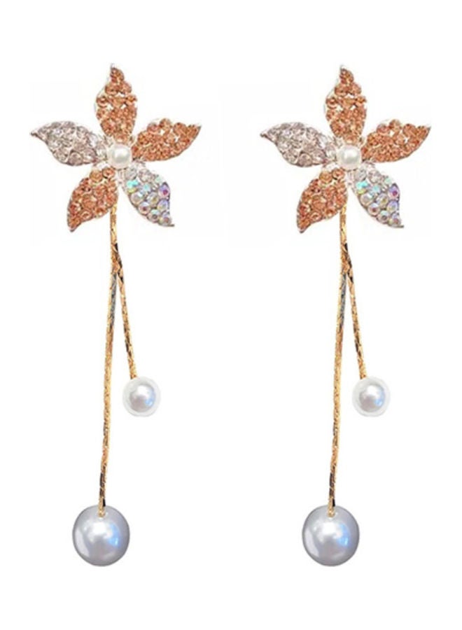 J.J Hand made 925 Sterling Silver Bauhinia Flower Long Pearl Tassel Earrings - Image 1