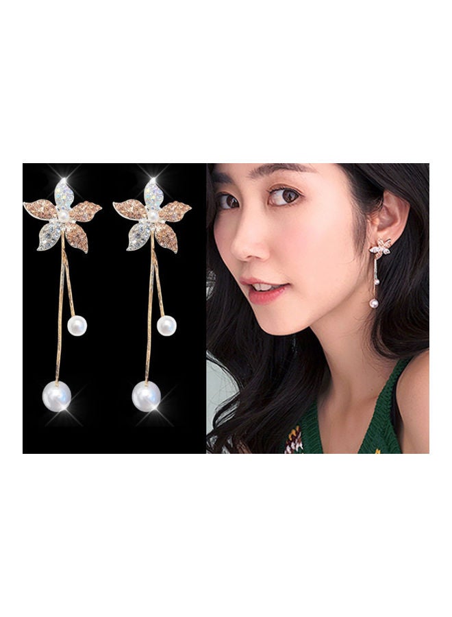 J.J Hand made 925 Sterling Silver Bauhinia Flower Long Pearl Tassel Earrings - Image 2