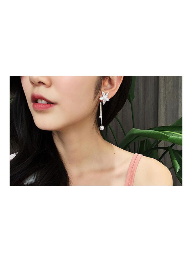 J.J Hand made 925 Sterling Silver Bauhinia Flower Long Pearl Tassel Earrings - Image 3