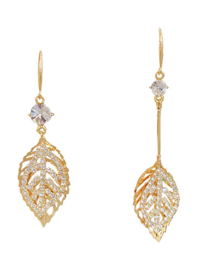 J.J Hand made Asymmetrical Rhinestone Hollow Leaf Earrings - Image 1