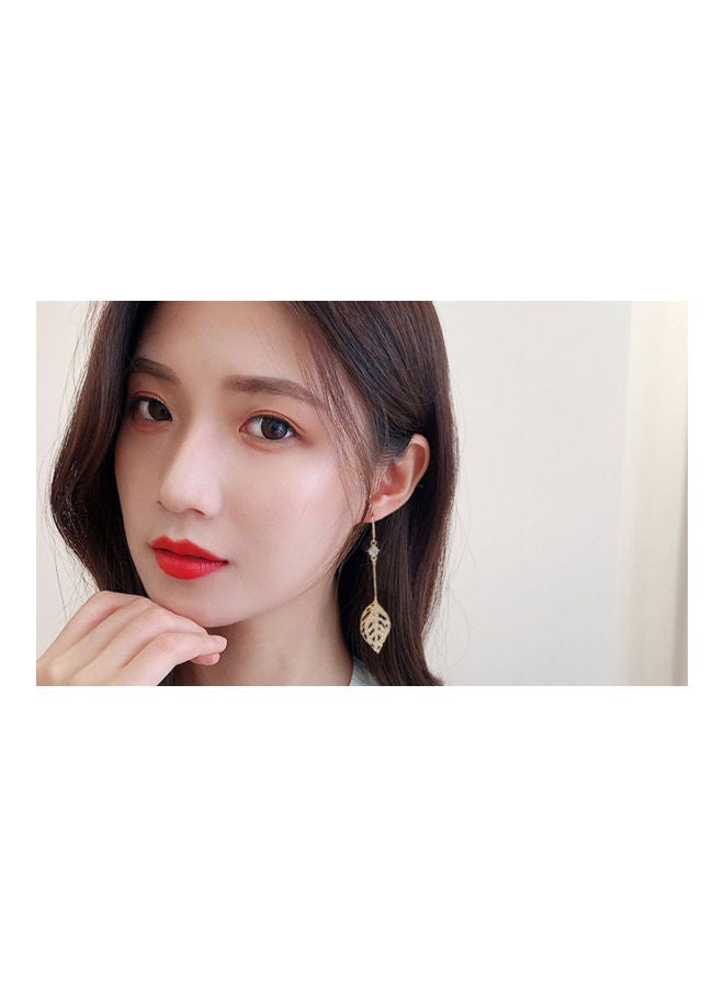 J.J Hand made Asymmetrical Rhinestone Hollow Leaf Earrings - Image 4