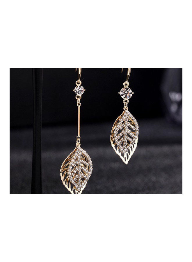 J.J Hand made Asymmetrical Rhinestone Hollow Leaf Earrings - Image 2