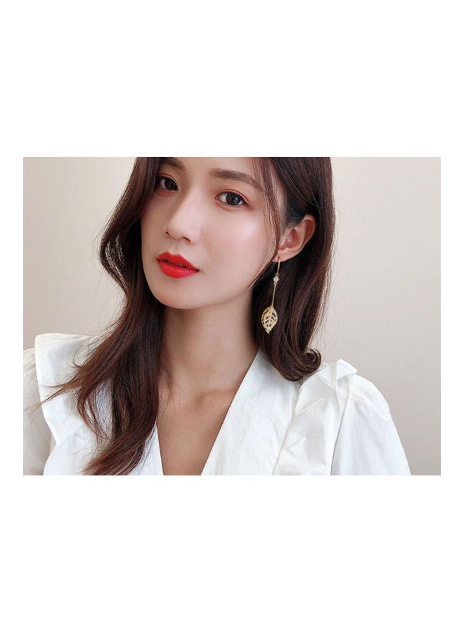 J.J Hand made Asymmetrical Rhinestone Hollow Leaf Earrings - Image 5