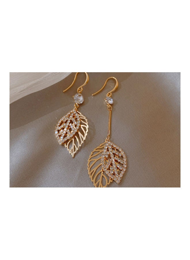 J.J Hand made Asymmetrical Rhinestone Hollow Leaf Earrings - Image 3