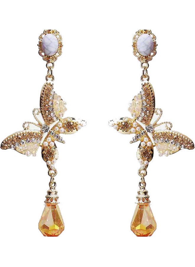 J.J Hand made 925 Sterling Silver Butterfly Inlaid Rhinestone Pearl Retro Earrings - Image 1