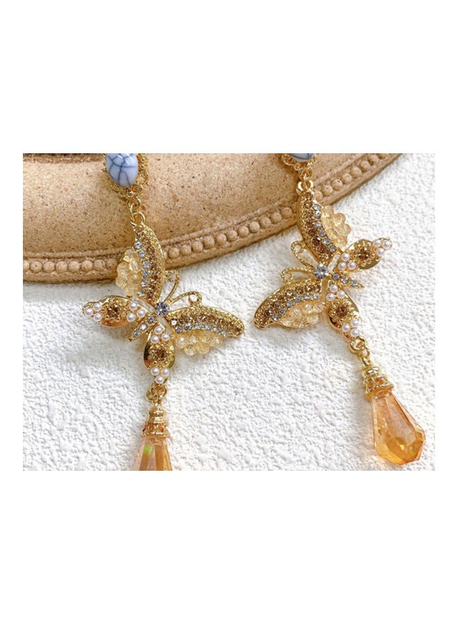 J.J Hand made 925 Sterling Silver Butterfly Inlaid Rhinestone Pearl Retro Earrings - Image 2