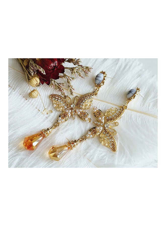 J.J Hand made 925 Sterling Silver Butterfly Inlaid Rhinestone Pearl Retro Earrings - Image 3