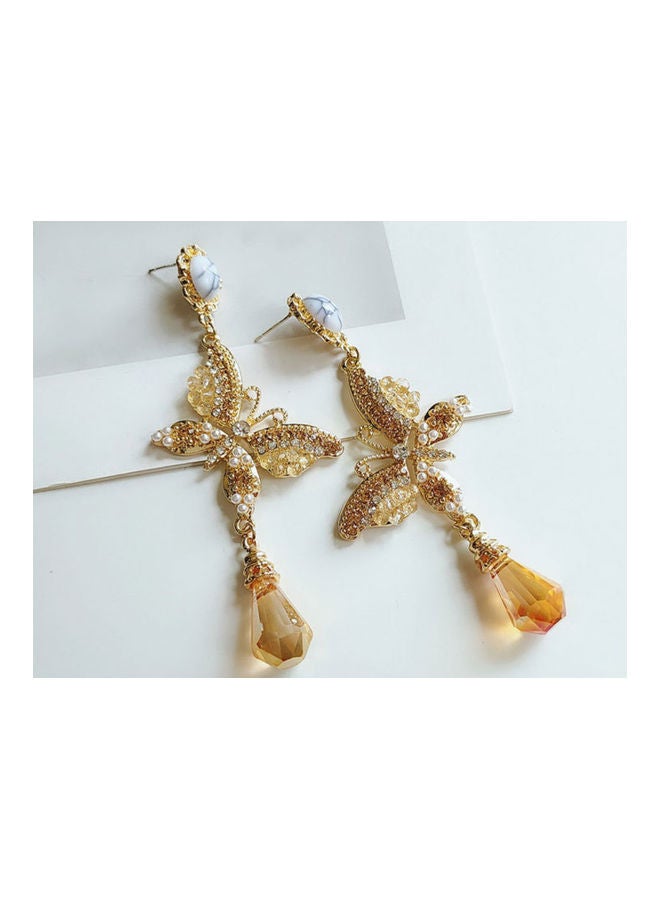 J.J Hand made 925 Sterling Silver Butterfly Inlaid Rhinestone Pearl Retro Earrings - Image 4