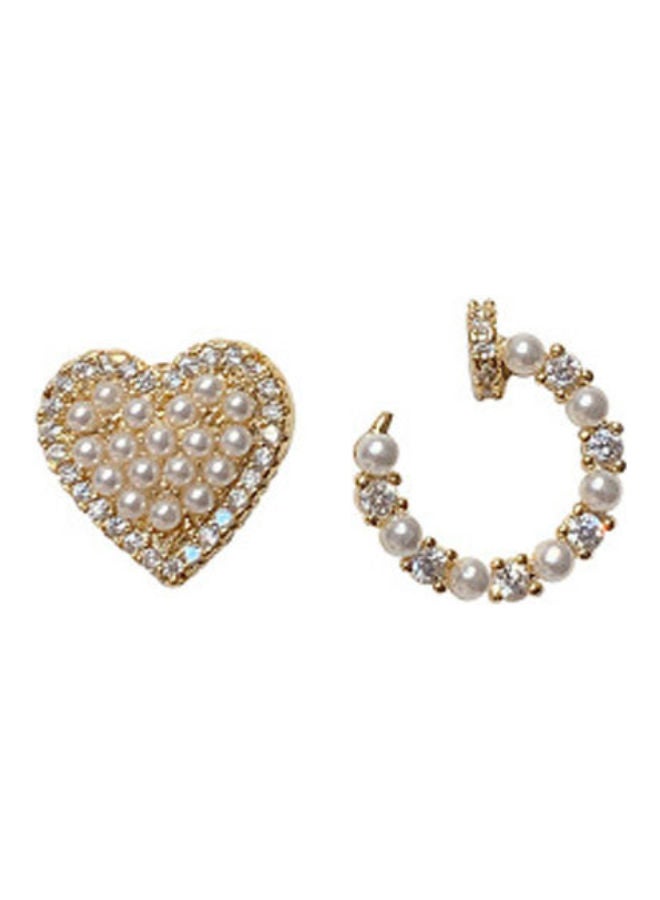 J.J Hand made 925 Sterling Silver Asymmetrical Pearl Love Stud Earrings - Image 1