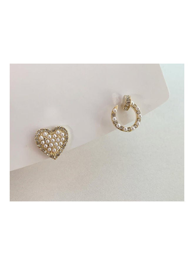 J.J Hand made 925 Sterling Silver Asymmetrical Pearl Love Stud Earrings - Image 2