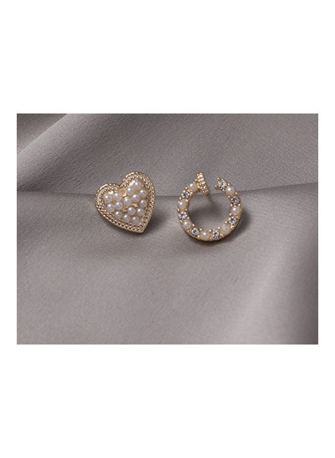 J.J Hand made 925 Sterling Silver Asymmetrical Pearl Love Stud Earrings - Image 3