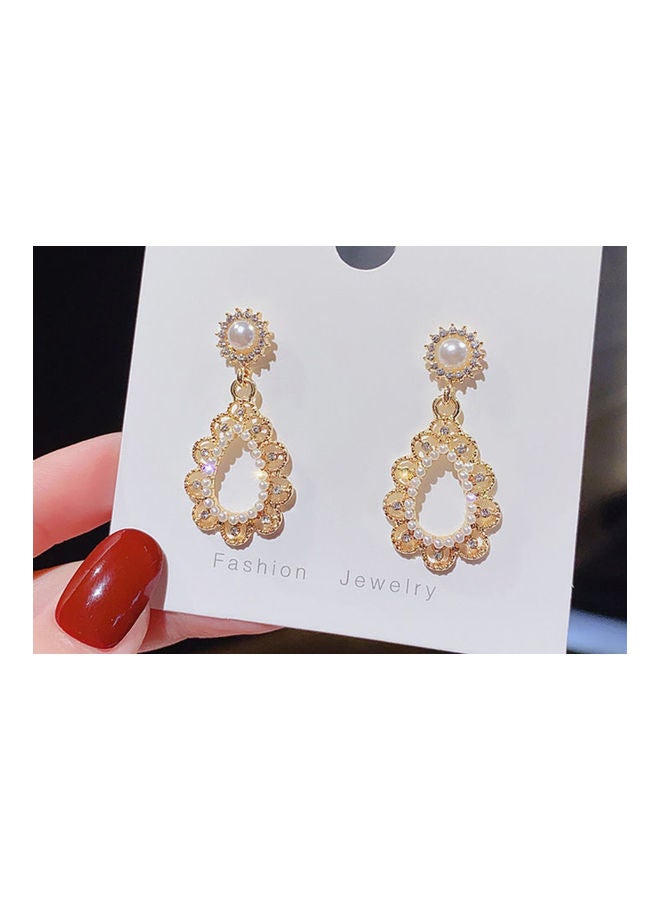 J.J Hand made 925 Sterling Silver Geometric Water Drop Pearl Long Earrings - Image 2