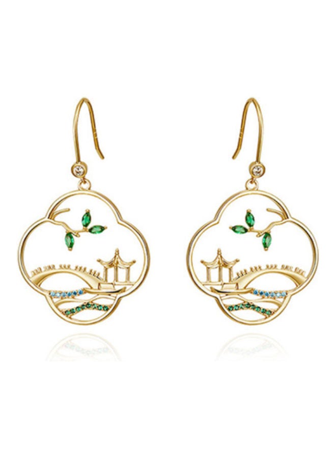 J.J Hand made 925 Sterling Silver Chinese Style Hollow Landscape Shape Earrings - Image 1