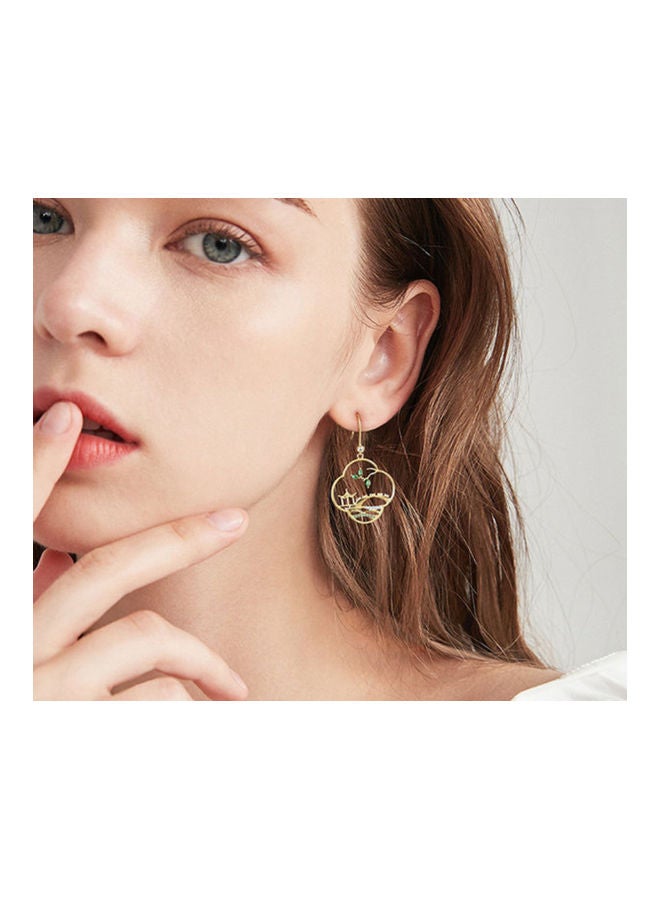 J.J Hand made 925 Sterling Silver Chinese Style Hollow Landscape Shape Earrings - Image 3