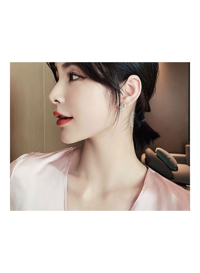 J.J Hand made 925 Sterling Silver Rhinestone Pearl Half Butterfly Stud Earrings - Image 4