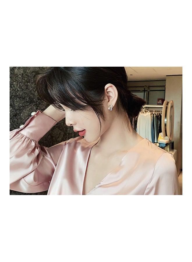 J.J Hand made 925 Sterling Silver Rhinestone Pearl Half Butterfly Stud Earrings - Image 5