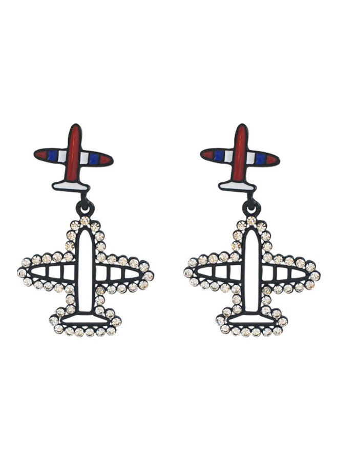 J.J Hand made Korean Style Small Airplanes Rhinestones Earrings - Image 1