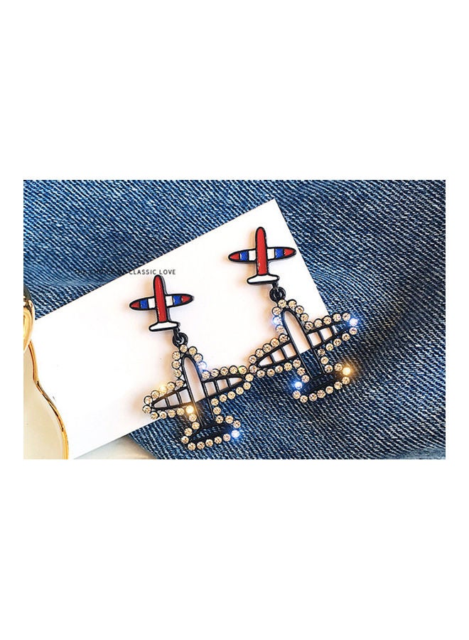 J.J Hand made Korean Style Small Airplanes Rhinestones Earrings - Image 3