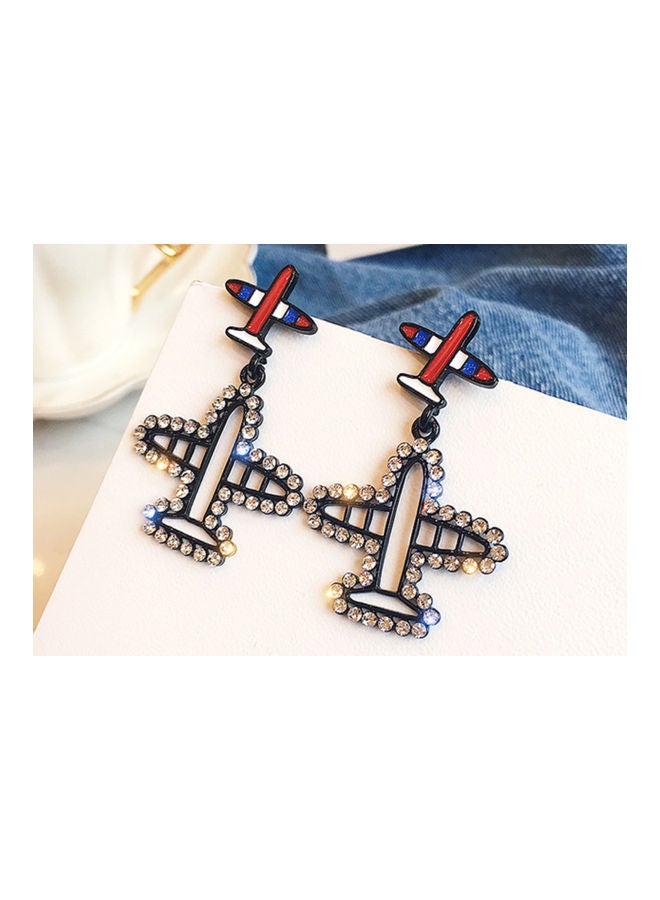 J.J Hand made Korean Style Small Airplanes Rhinestones Earrings - Image 4