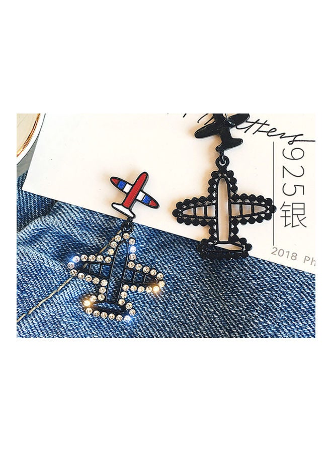 J.J Hand made Korean Style Small Airplanes Rhinestones Earrings - Image 2