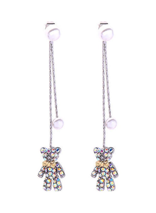 J.J Hand made 925 Sterling Silver Simple Bear Earrings Long Pearl Earrings  - Image 1