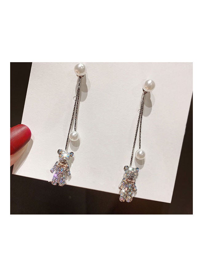 J.J Hand made 925 Sterling Silver Simple Bear Earrings Long Pearl Earrings  - Image 2