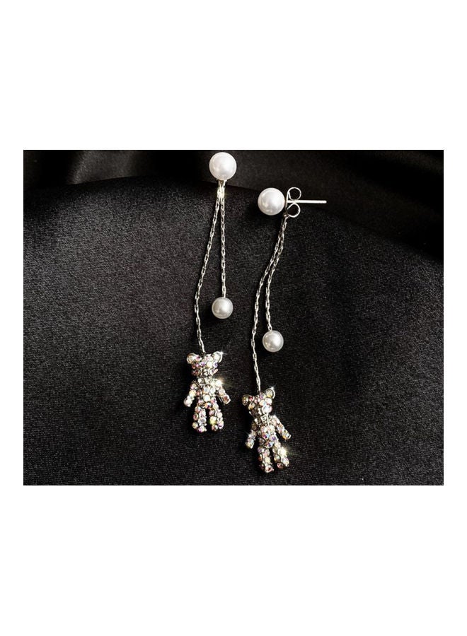 J.J Hand made 925 Sterling Silver Simple Bear Earrings Long Pearl Earrings  - Image 3