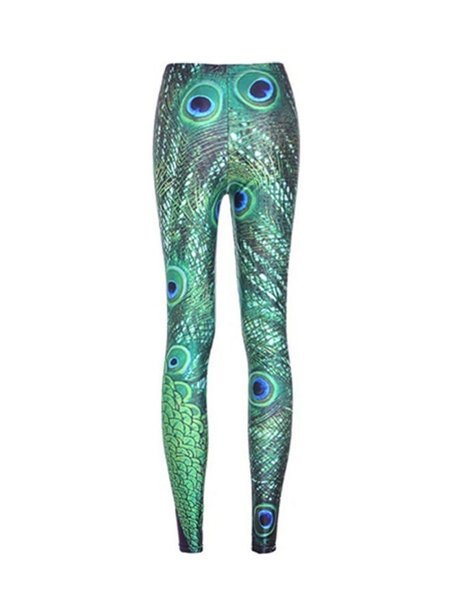 Stretch Peacock Pattern Print Leggings Multicolour  - Image 2