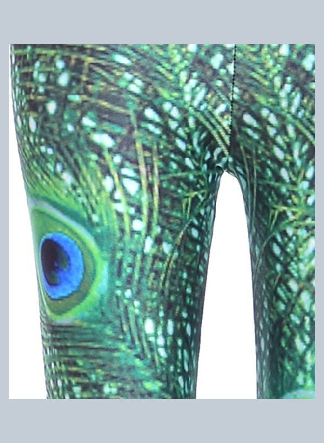 Stretch Peacock Pattern Print Leggings Multicolour  - Image 5