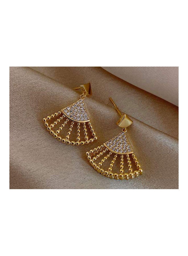 J.J Hand made 925 Sterling Silver Fan-Shaped Rhinestones Earrings - Image 2