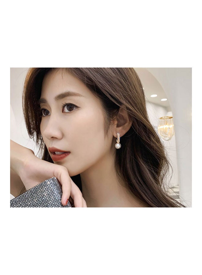 J.J Hand made 925 Sterling Silver Full Rhinestone C-Shaped Pearl Retro Stud Earrings - Image 3