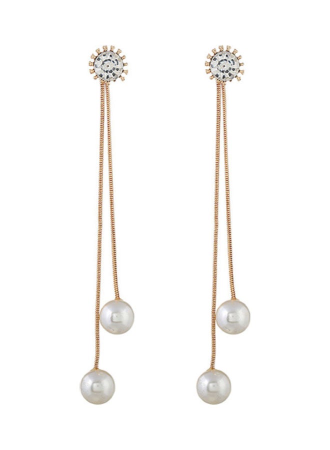J.J Hand made 925 Sterling Silver Pearl Tassel Rhinestone Flower Earrings - Image 1