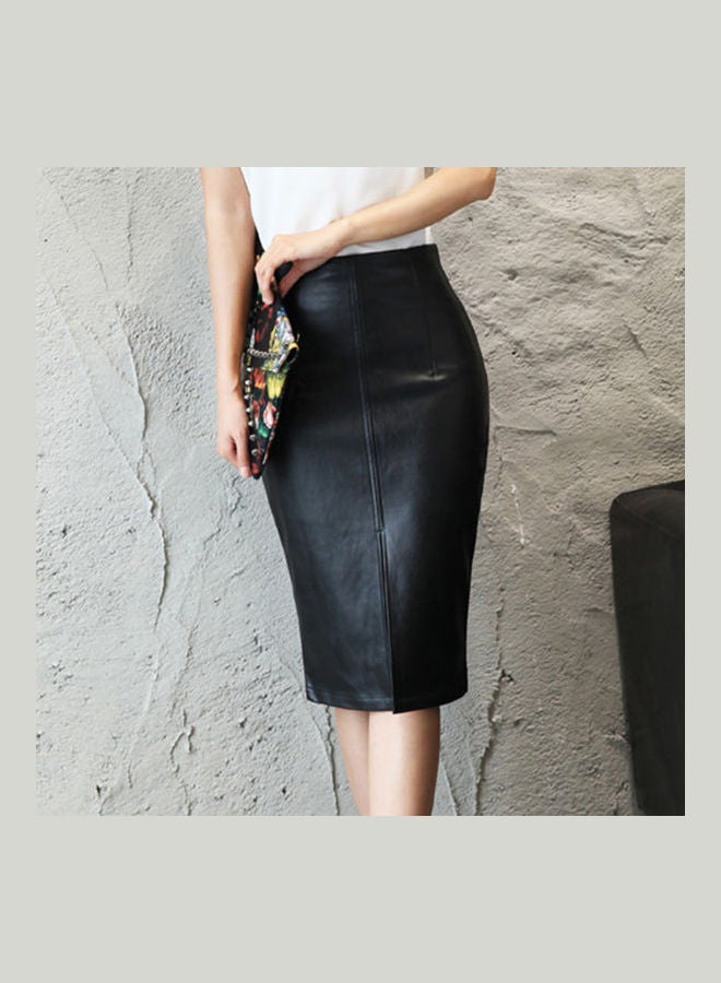 Front Slit  Bodycon Skirt Black - Image 5