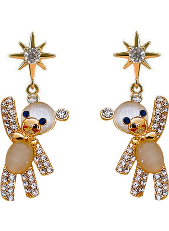J.J Hand made 925 Sterling Silver Eight Pointed Star Cute Opal Bear Earrings  - Image 1
