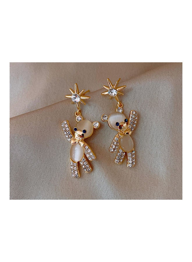J.J Hand made 925 Sterling Silver Eight Pointed Star Cute Opal Bear Earrings  - Image 2