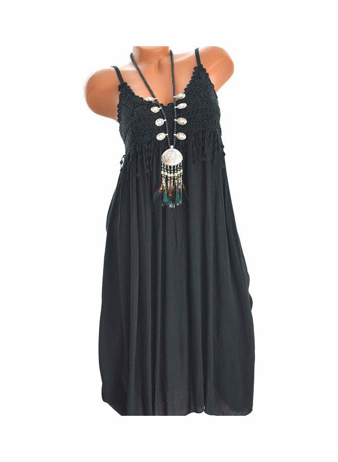 Vintage Casual Summer Maxi Dress Black 