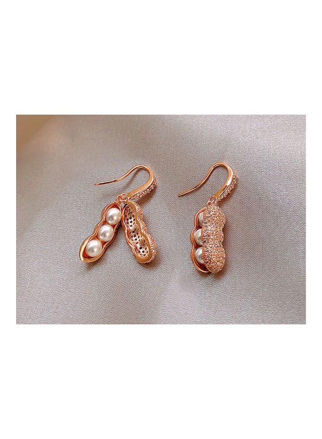 J.J Hand made Peanut Shape Earrings With Rhinestones And Pearls - Image 2