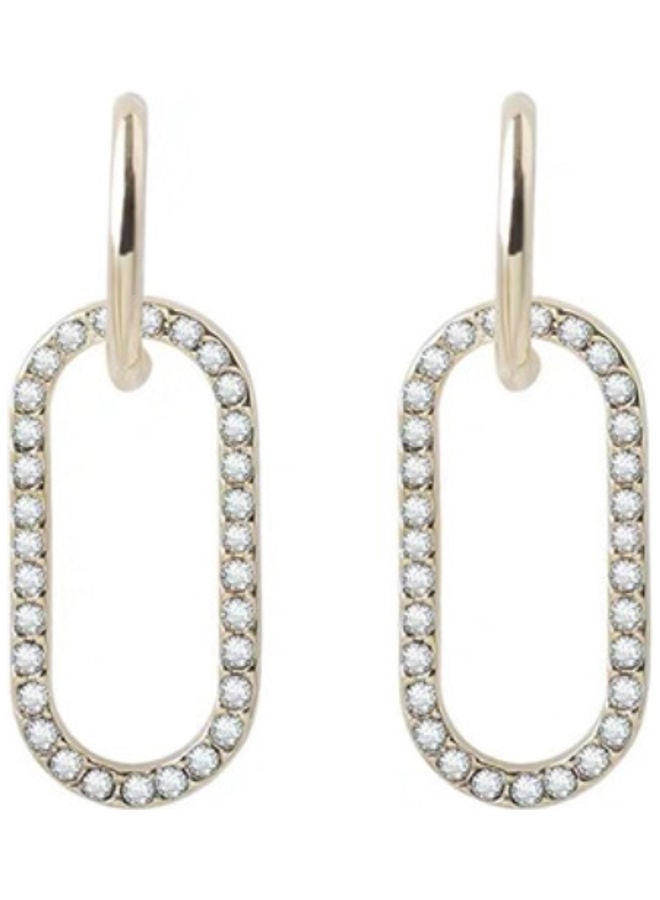 J.J Hand made 925 Sterling Silver Rhinestone Oval Stud Earrings - Image 1