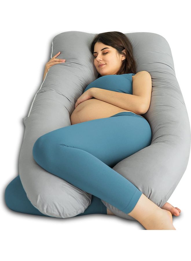 U-Shaped Maternity Pillow Velvet Grey 130x70cm - Image 1