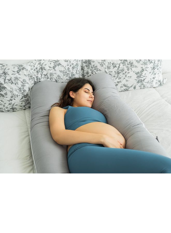 U-Shaped Maternity Pillow Velvet Grey 130x70cm - Image 2