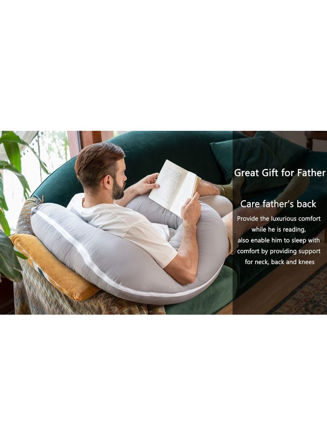 U-Shaped Maternity Pillow Velvet Grey 130x70cm - Image 4