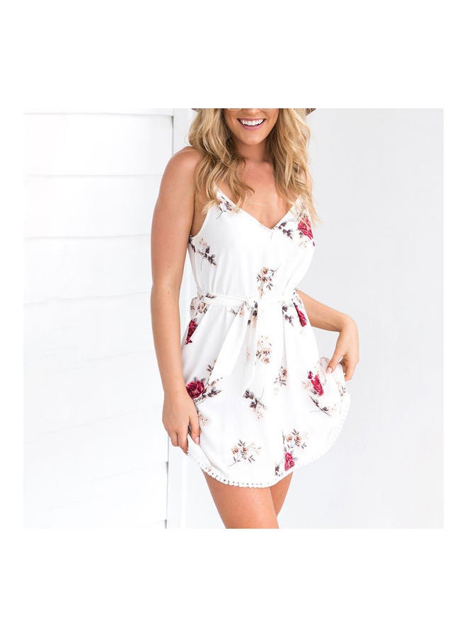 Stylish Flower Printed Mini Dress White - Image 2