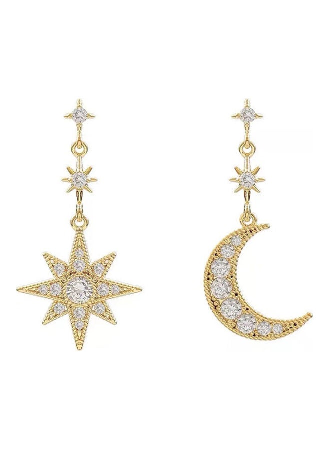 J.J Hand made 925 Sterling Silver Asymmetrical Star Crescent Earrings - Image 1