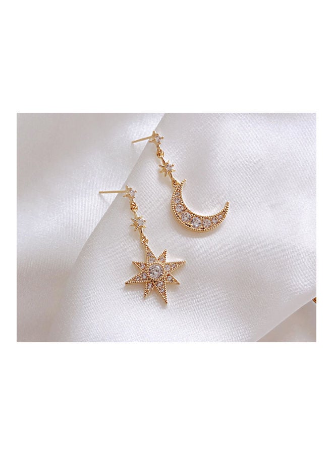 J.J Hand made 925 Sterling Silver Asymmetrical Star Crescent Earrings - Image 2