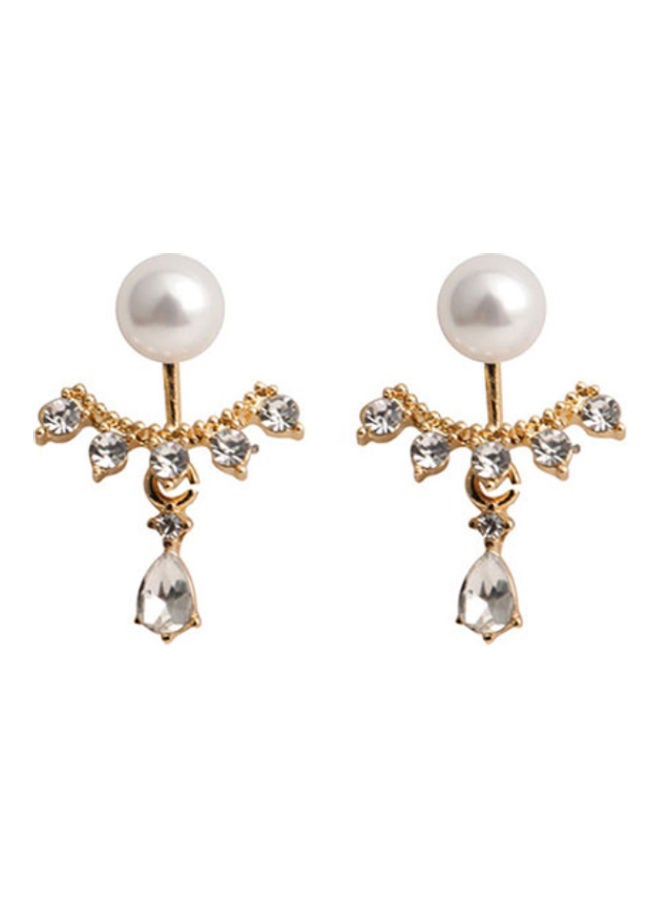 J.J Hand made 925 Sterling Silver Pin Fashion Rhinestone Pearl Earrings - Image 1