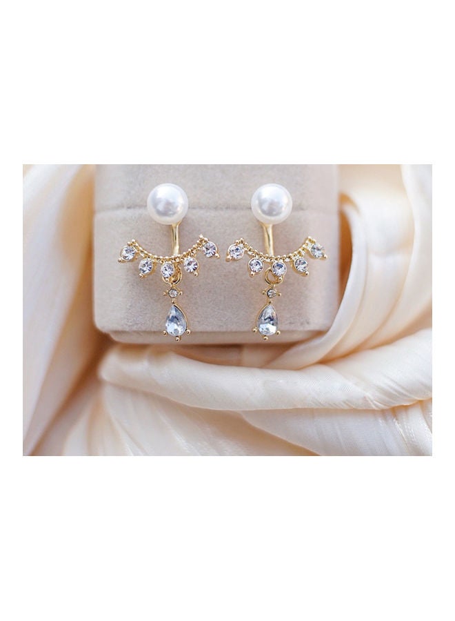 J.J Hand made 925 Sterling Silver Pin Fashion Rhinestone Pearl Earrings - Image 2
